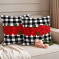 thumbnail image 2 of Valentine's Day Outdoor Waterproof Pillow Covers, Red Rose Flowers Buffalo Plaid Romantic Decorative Square Throw Pillowcase Sofa Cushion Sham for Patio/Couch/Chair, 26"x26" 2 Pack, 2 of 8