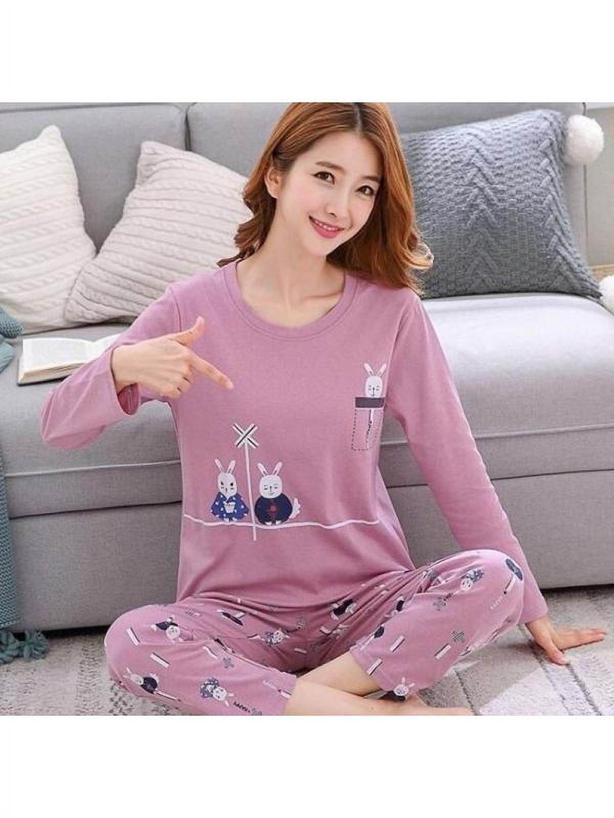 Kids girls Cute cartoon pajamas set 2T-7T cotton sleepwear Long-sleeved pants 