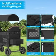TABU 51 Stroller Wagon for 4 Kids, Folding 4 Seater Wagon with 5-Point Harnesses, Adjustable Handle, Black