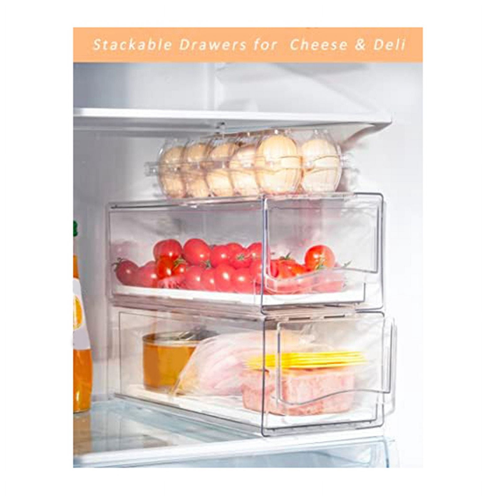 Refrigerator Organizer Bins with Pull Out Drawers Fridge Produce Drawer Set for Save Vertical Space