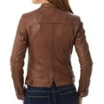 thumbnail image 2 of New Women's Tan Lambskin Leather Jacket Stylish Slim Fit Motorcycle Jacket W532, 2 of 3