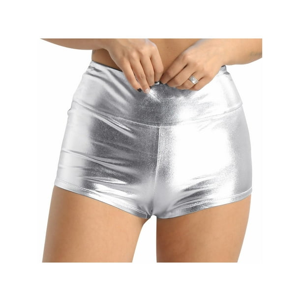 YiZYiF Womens Shiny High Waist Boyshort Metallic Rave Dance Booty