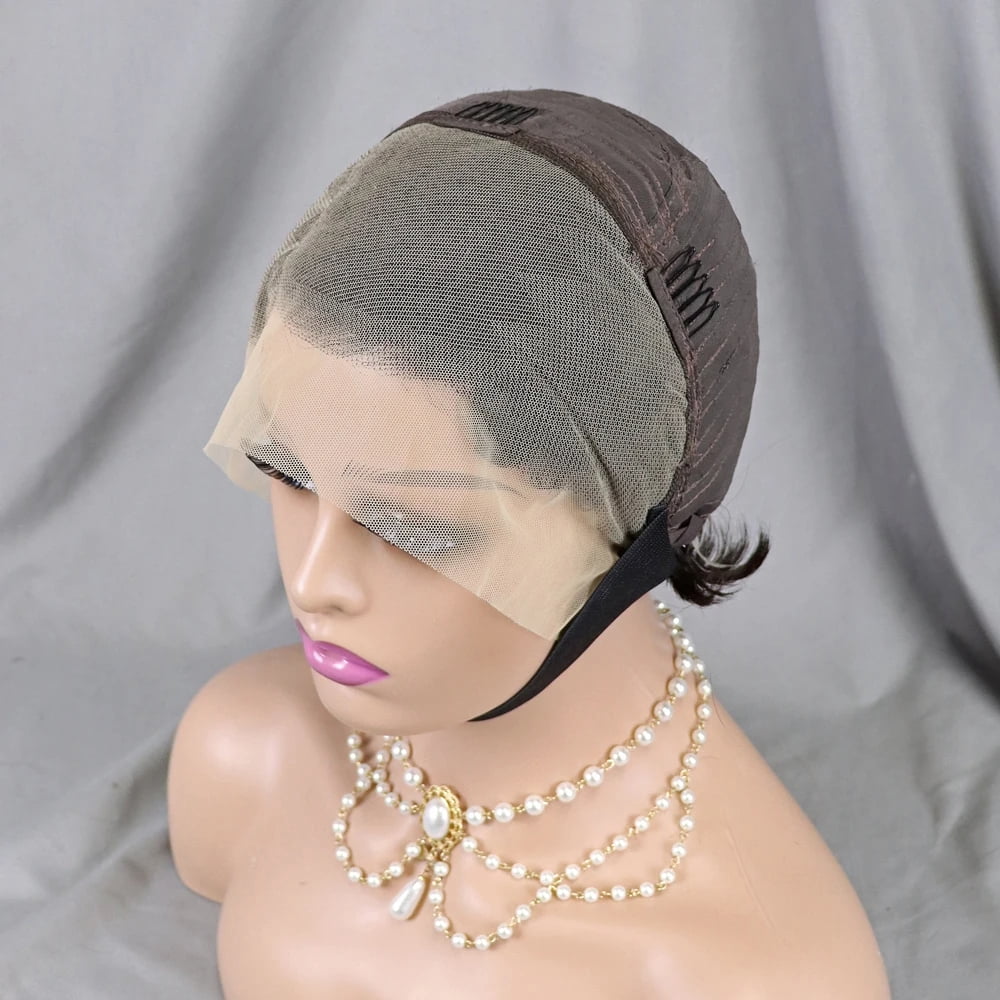 Brown Pixie Cut Wig Short Bob Curly Human Hair Wigs Cheap 13X4 Transparent Lace 4# Chocolate Color Water Deep Wave Lace Front Wig for Women