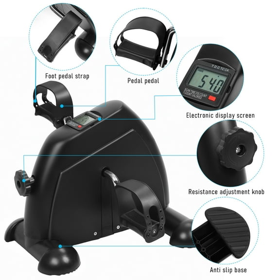 AQCW Mini Exercise Bike, Under Desk Bike Pedal Exerciser for Arm/Leg Exercise, Adjustable Resistance with Digital LCD Display for Home/Office Workout