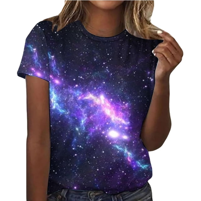 Title: Galaxy Print Round Womens Shirts Neck Short Sleeve T Basics Women Shirt for Women Long Sleeve Compression Women Long Sleeve Shirts for Women Shirt Shirts for Women