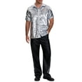 thumbnail image 2 of Lars Amadeus Sequin Dress Shirt for Men's Short Sleeve Button Down 70s Disco Costume Party Shirts L Silver White, 2 of 5