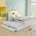 thumbnail image 2 of Royard Oaktree Full Size Platform Bed with Storage Headboard and LED Light, Multi-functional Bed Frame with Twin Size Trundle and 3 Drawers, Wood Storage Bed with Slat Support, White, 2 of 7