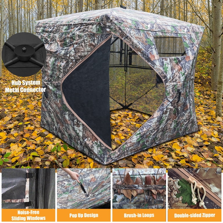 Hunting Blind,Pop Up Ground Blind 270 Degree See Through,Portable 2 3 4 Person Camouflage Tent for Deer Hunting - com