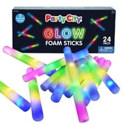 Party City Glow Sticks Foam Light Up, 14 inch LED Flashing Party Favors with Multi Color Lights for Kids Ages 3 & up, 24 pack