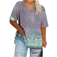 thumbnail image 2 of Summer Plus Size Tops For Women Causal Loose Short Sleeve V-Neck Floral Printed Pullover Blouse T-Shirt Oversized Women Shirts Under $10 Green 3XL, 2 of 4