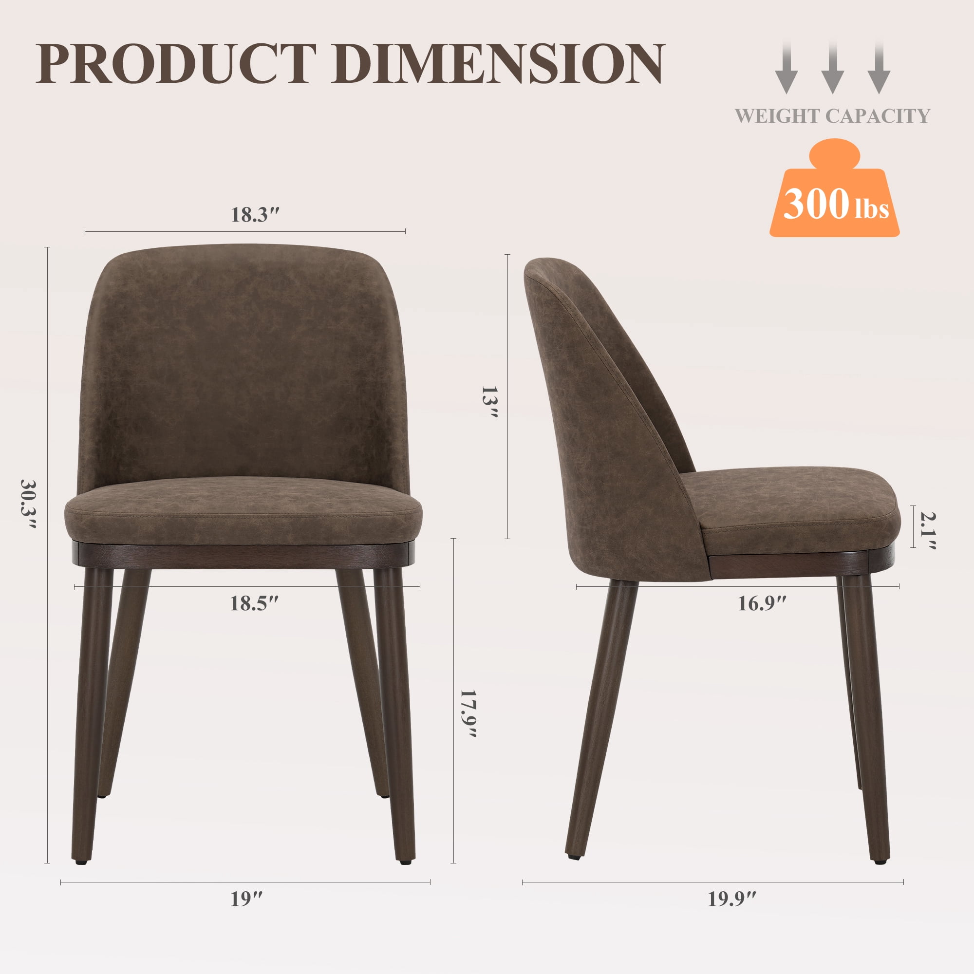Modern Upholstered Dining Chairs Set of 4 — Faux Leather Padded Side Chairs with Solid Wood Legs for Kitchens and Dining Rooms, Darkbrown