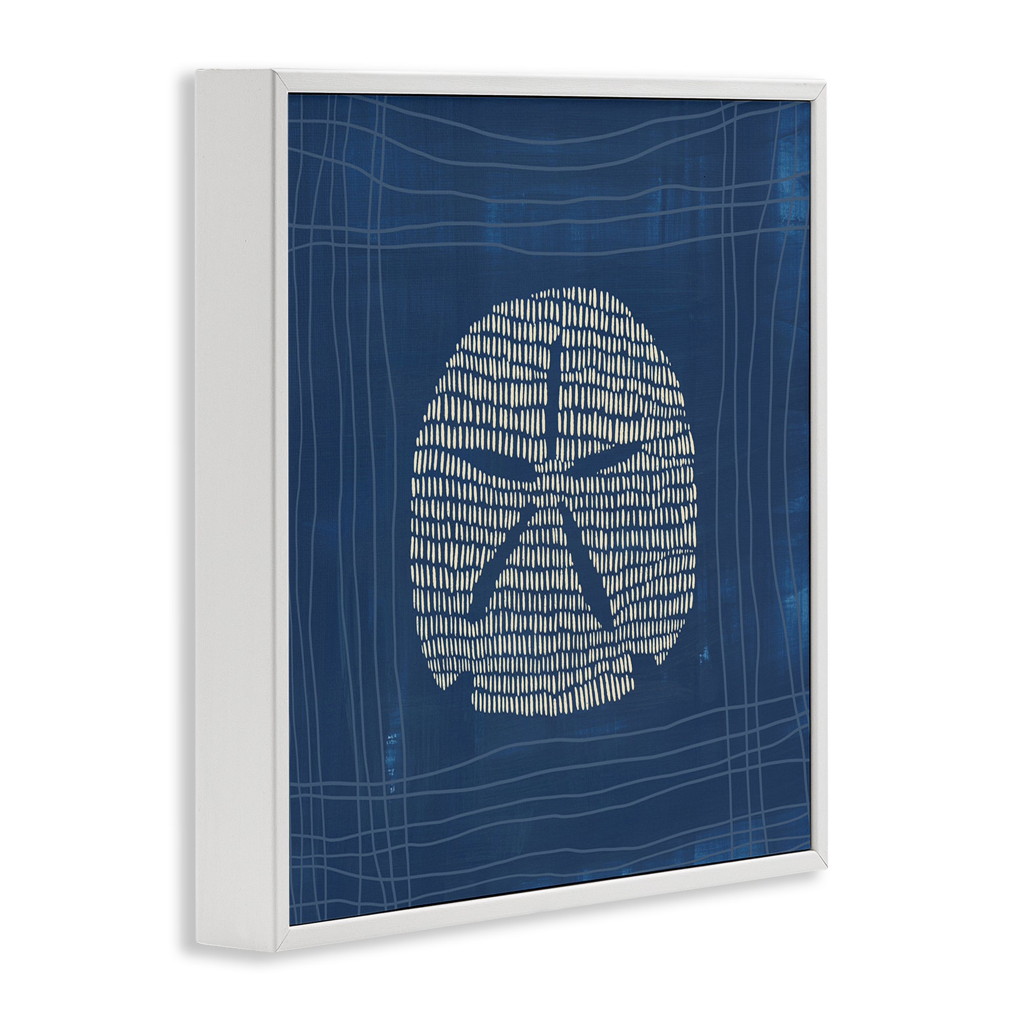 Stupell Industries Sand Dollar on Blue Coastal Painting White Framed Art Print Wall Art, 24 x 24