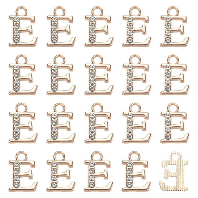 Uxcell 20 Pack Rhinestone E Letter Charm for DIY Bracelet/Wristbands/Jewelry Gold 0.39" x 0.51"