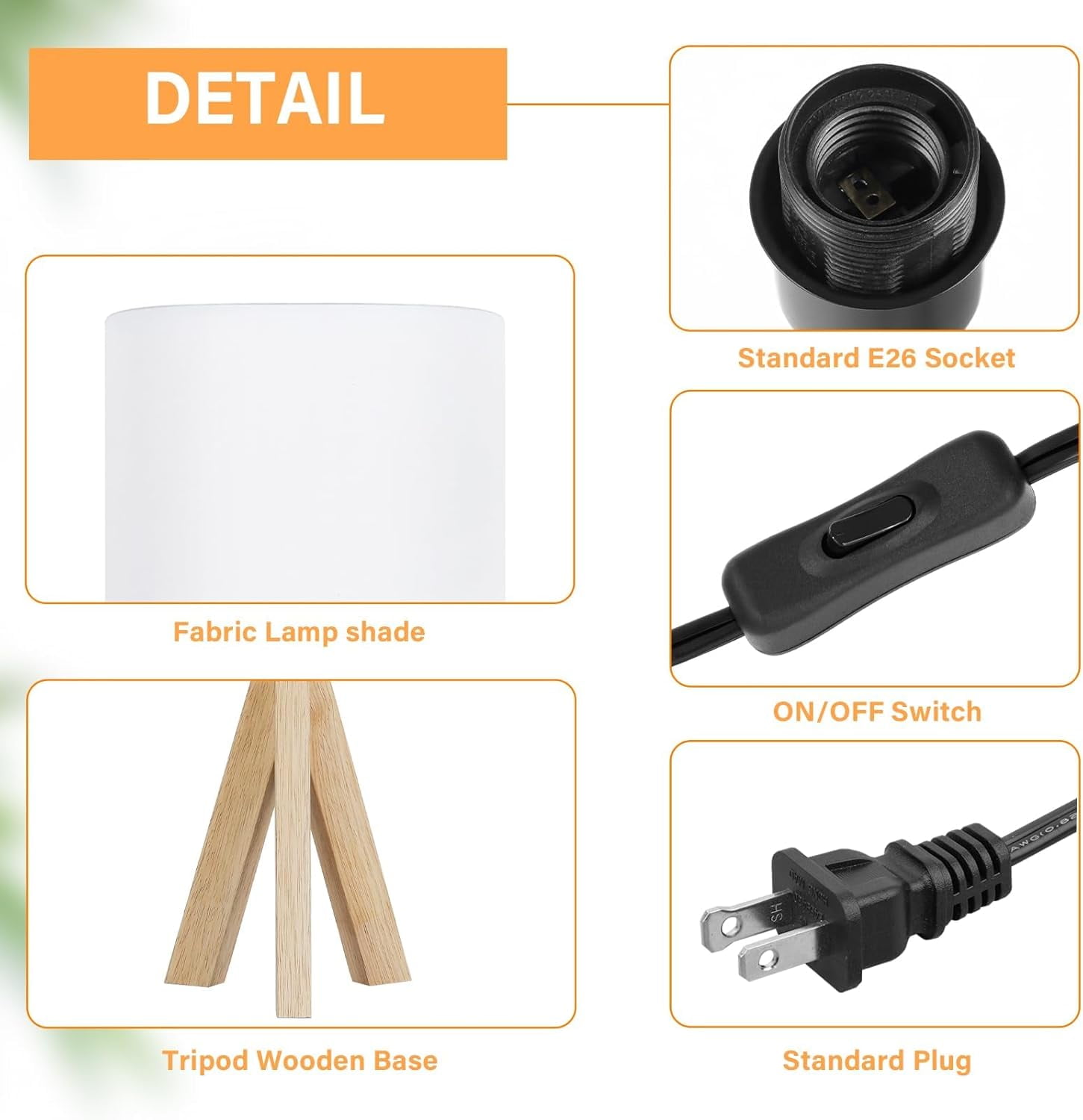 Nordic Hygge Small Beside Table Lamp, Wood Tripod Table Lamp