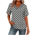 thumbnail image 2 of Ayolanni Casual Shirts for Women Dressy Collarless Short Sleeve Polka Dots V-Neck Blouse Office Fitted Ladies Tees Spring Tops for Women Gray XL, 2 of 7