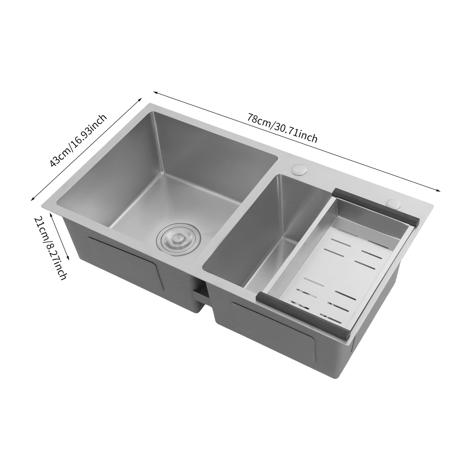 1 PCS 78*43*21cm/30.71*16.93*8.27in Stainless Steel Kitchen Sink, Double Bowl Kitchen Sink, Kitchen Sink with a Drain Basket