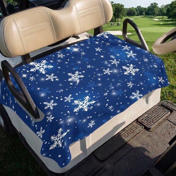 Blue Snowflake Christmas Golf Cart Seat Covers, Winter Xmas Snowflake Golf Cart Seat Towel Cover for 2/4 Seater Bench Seats, Breathable Washable Dust & Sun Protection Seats Blanket 51''x31''