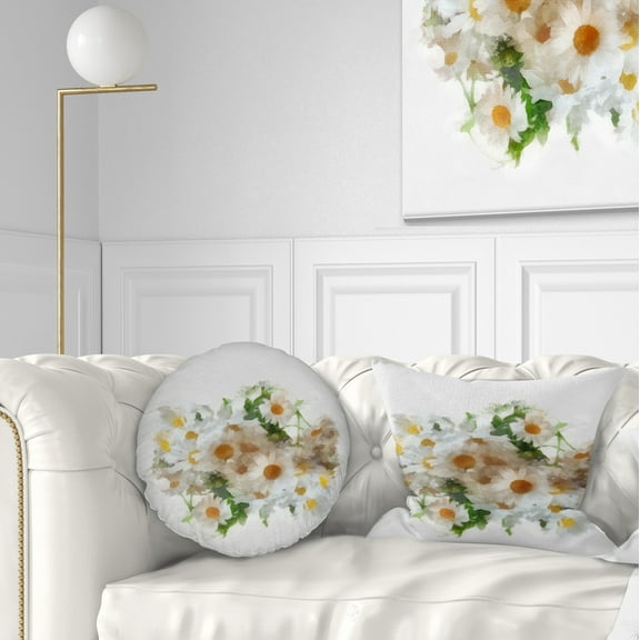 Designart Bunch of White Chamomiles Watercolor - Flower Throw Pillow - 12x20
