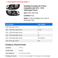 thumbnail image 2 of Headlight Assembly Set 2 Piece - Compatible with 2016 - 2018 Volkswagen Passat 2017, 2 of 2