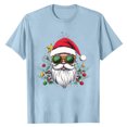 thumbnail image 2 of Christmas Shirt for Men Short Sleeve Crewneck Santa Print Pullover Top Light Blue XL, 2 of 4