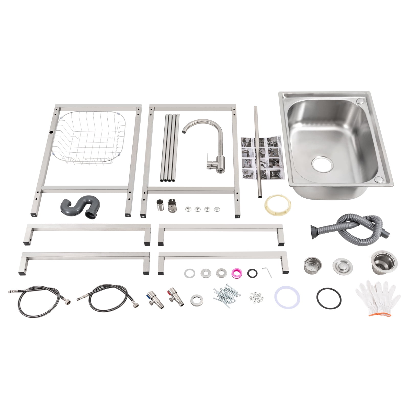 Commercial Stainless Steel Sink Outdoor Single-Bowl Utility Sink With Faucet for Restaurant, Dessert Shop