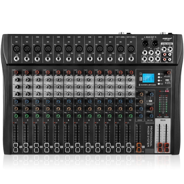 Mezclador de audio Kaschun CT120S de 12 canales con alimentación Phantom de 48 V