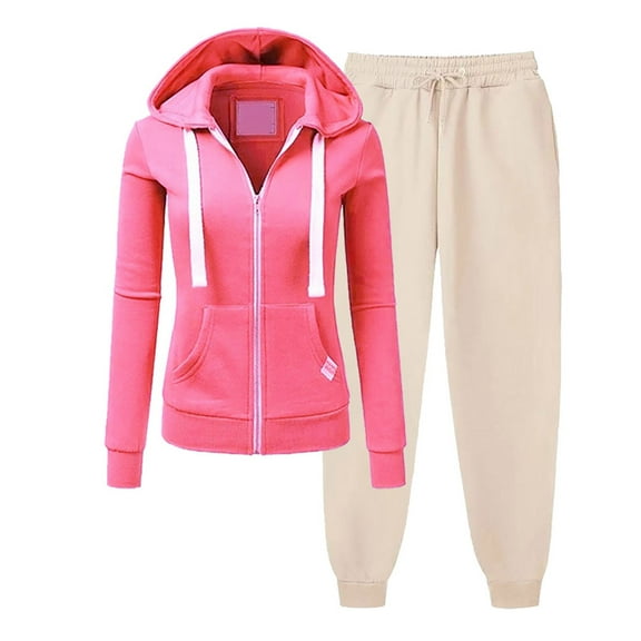Fanxing Womens Zip Up Hoodies Tracksuits 2025 Fall Outfits Fleece Sweatshirts with Sweatpants 2 Piece Sets Comfort Hooded Drawstring Tops Lounge Matching Set View My Order Pink,M