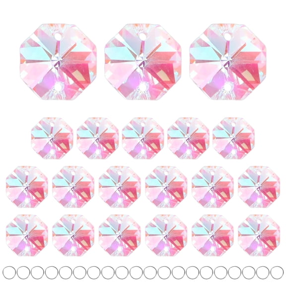 20-Pack Crystal 2 Hole Octagon Prisms, 14mm/0.55 Inch Hanging Crystals Chandelier Prisms for Home/Windows /Garden/DIY[AB Color]