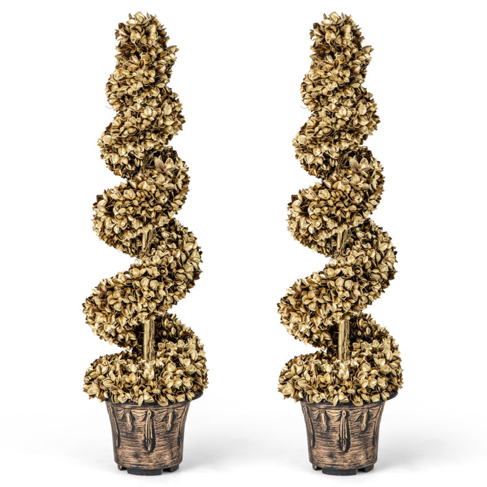 Vebreda Artificial Plant Decor, 4 FT Artificial Topiary Spiral Tree Set of 2 with Vintage Plastic Nursery Pot, Eye-catching and Chic Appearance