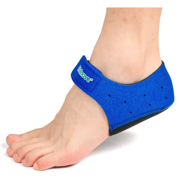 Welnove 2Pcs Heel Protectors, Heel Cups with Cushions, Breathable Heel Pads for Foot Pain, Heel Spur, Plantar Fasciitis, Tendinitis, Cracked Heels - Blue (Medium)