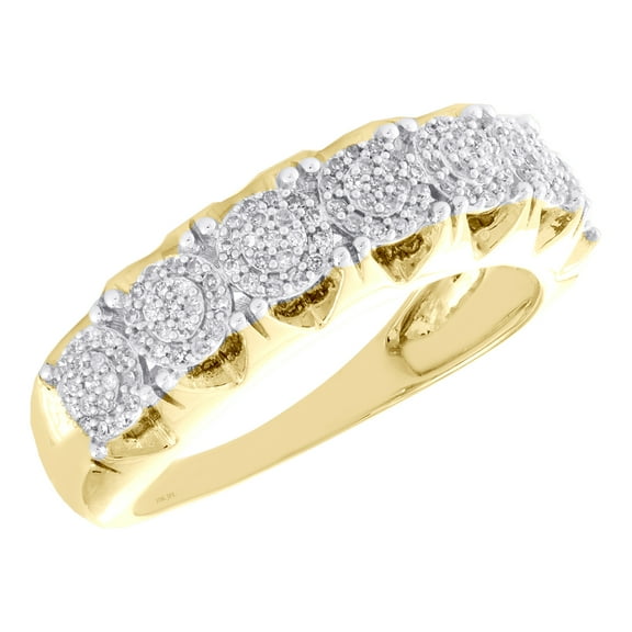 10K Yellow Gold Round Diamond 4 Prong Wedding Band 7.25mm Cluster Ring 1/3 CT.