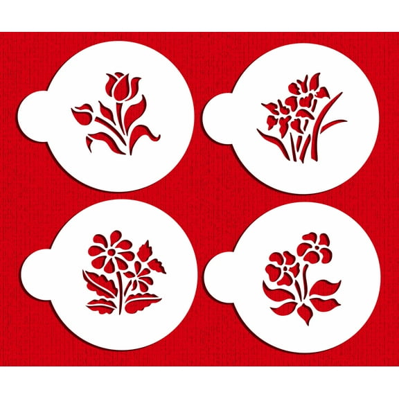 Designer Stencils Botanical Flowers Cookie Stencils, Small, Beige/Semi-Transparent