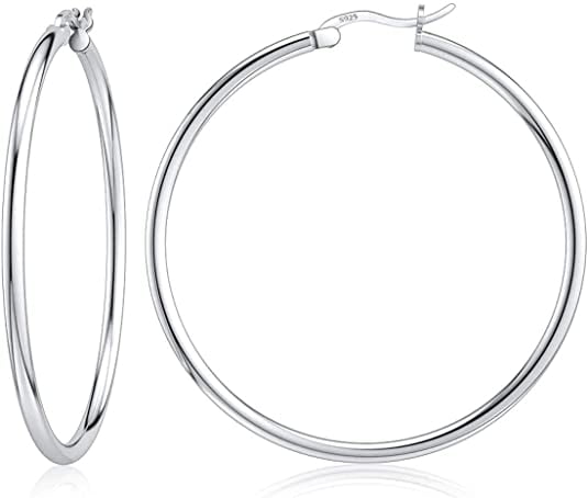 Womens .925 sterling silver Black and white hoop earring 2mm thick and 4mm wide Size