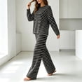 thumbnail image 5 of Aimik Lounge Sets for Women Striped Long Sleeve Crewneck Top and Wide Leg Long Pants Set Fall Winter Casual Womens Striped Set, 5 of 6