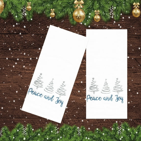 Winter Wonder Lane Kitchen Towels White 2-Pack Dual Sided Peace Joy Dishtowels  Silver and Blue