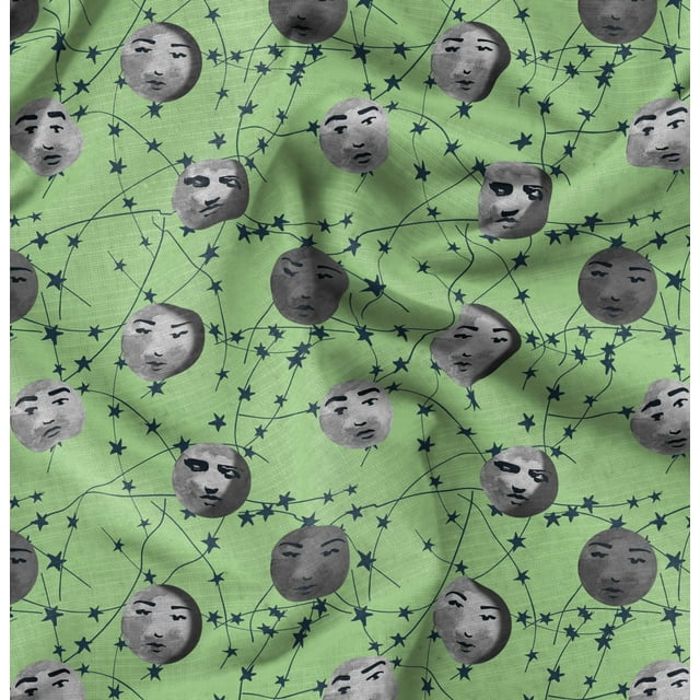 Soimoi Georgette Viscose Fabric Moon & Stars Galaxy Printed Fabric 1 Yard 42 Inch Wide