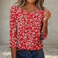 thumbnail image 2 of CYMMPU Spring Tunic Tops Boho Blouses for Women Dressy Casual Loose Fit 3/4 Sleeve Round Neck Fall Trendy Shirts Floral Pattern Lightweight Basic Tees Red L, 2 of 7