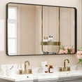 thumbnail image 2 of Thy-Hom Bathroom Tempered Glass Mirror 40 X 30 inch Modern Retangular Aluminum Frame Vanity Wall Mirror, Black, 2 of 8