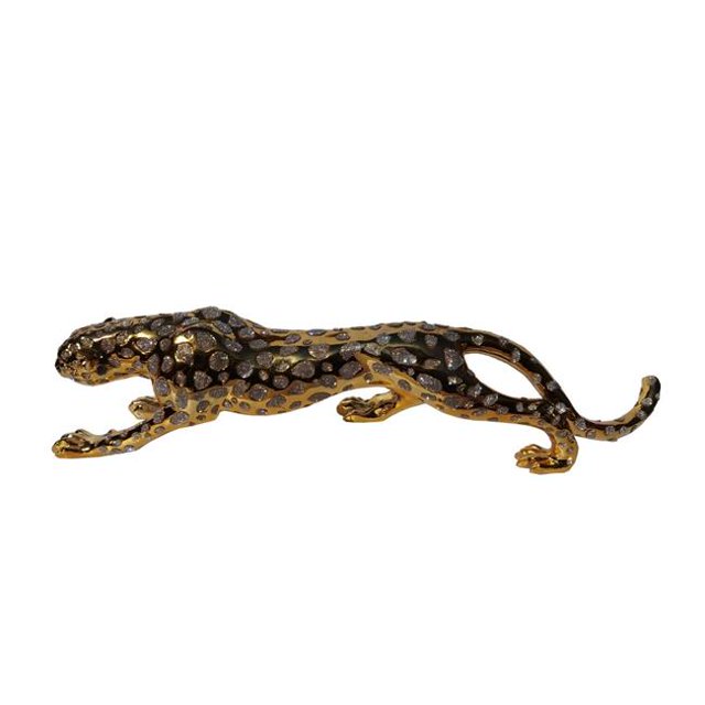 Amazing Rugs YS9274M7JR 29 x 7 x 8 in. Ambrose Diamond Encrusted Plated Panther, Gold