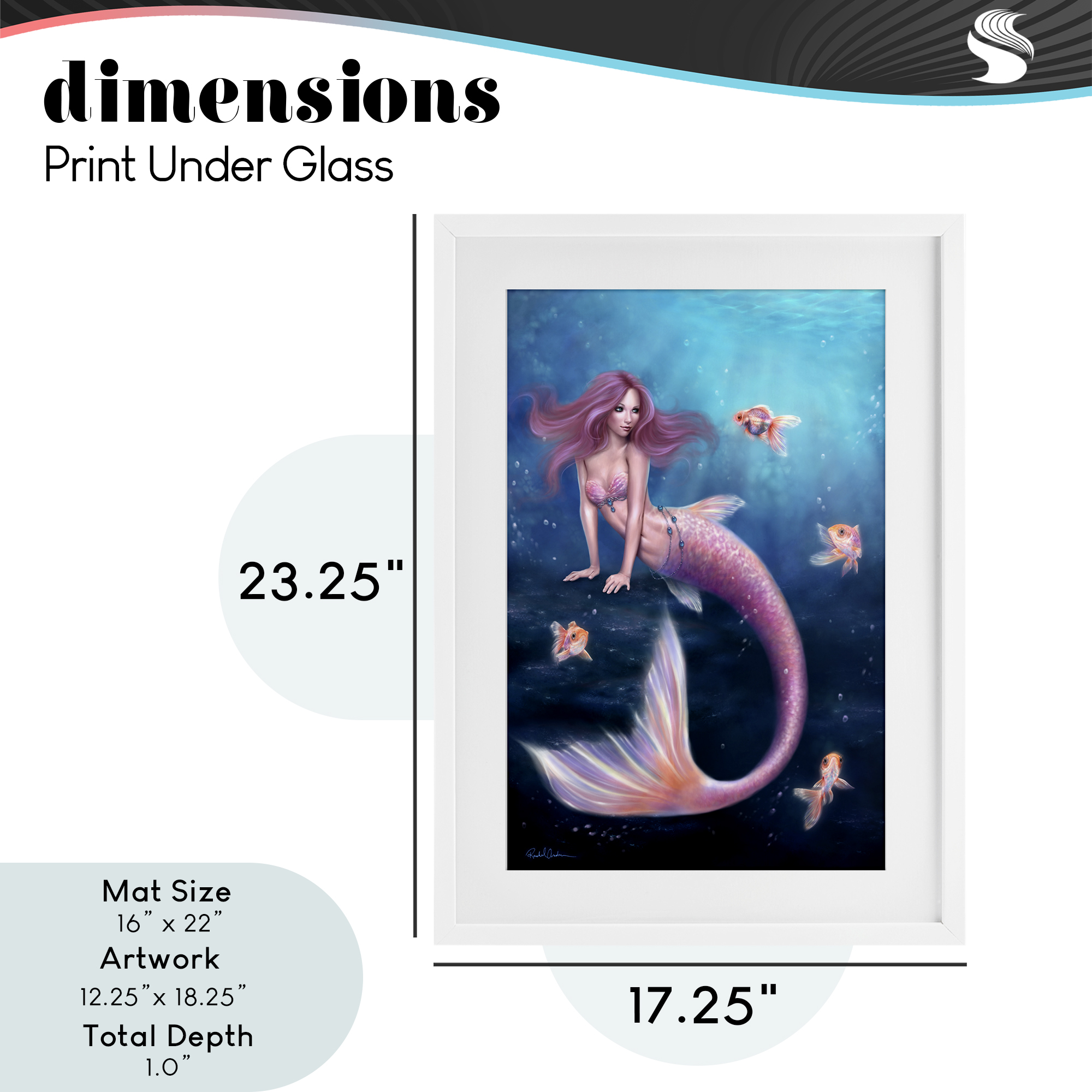 Aurelia Mermaid & Fish White Framed Print Under Glass, design by Rachel Anderson