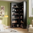 thumbnail image 3 of Winkalon 71" Corner Bookshelf, 6 Tier Bookcase with Storage, Corner Shelf with Cabinet, Large Tall Bookshelf for Living Room, Home Office, Bedroom,Black, 3 of 9