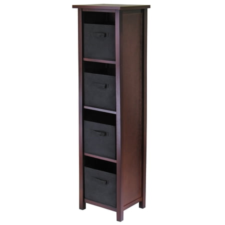Winsome Wood Verona 5-Pc 4-Tier Storage Shelf with 4 Foldable Fabric Baskets  Walnut & Black