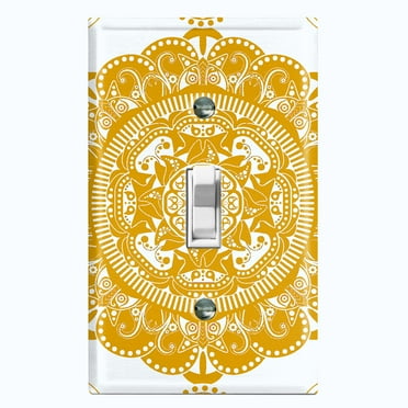 Metal Light Switch Plate Cover Mandala Yellow White Flower Tile Pattern MDL068