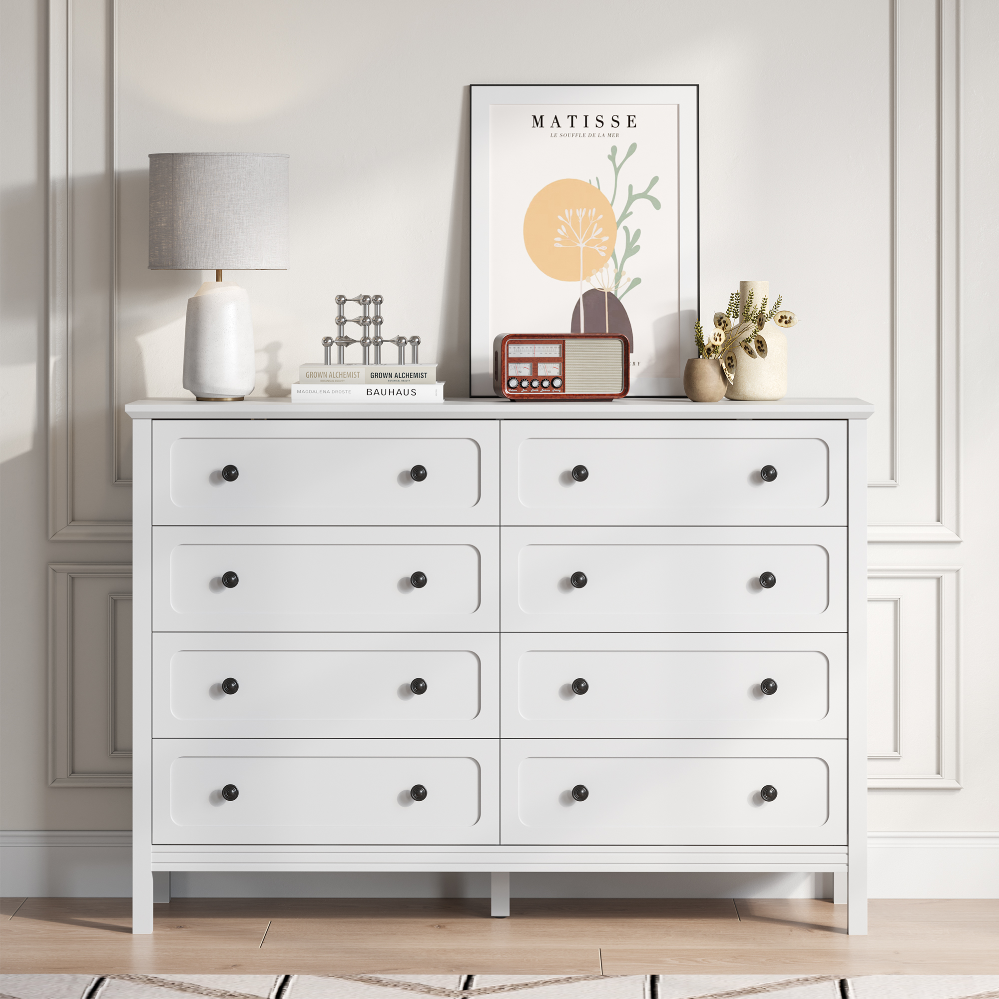 YouTrend 8-Drawer Dressers for Bedroom,55.1"Width Modern Chest of Drawer with Metal Handlesfor Living Room,Hallway,Entryway,White