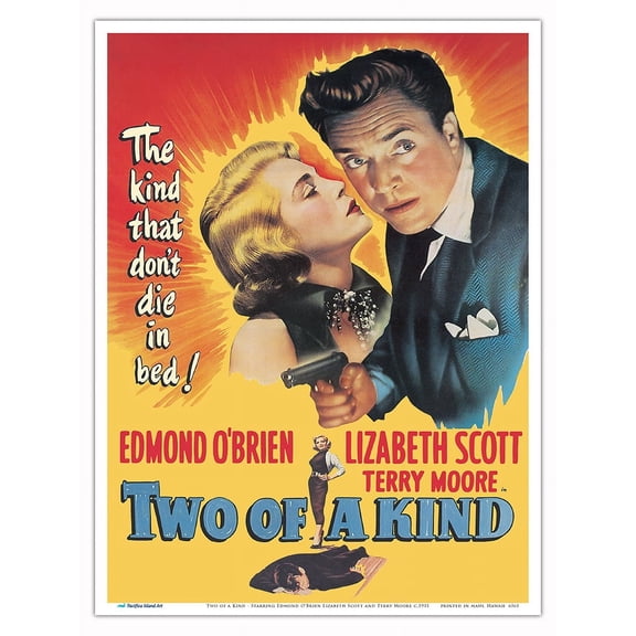 Two of a Kind - Starring Edmond O'Brien Lizabeth Scott and Terry Moore - Vintage Film Noir Movie Poster c.1951 - Master Art Print (Unframed) 9in x 12in