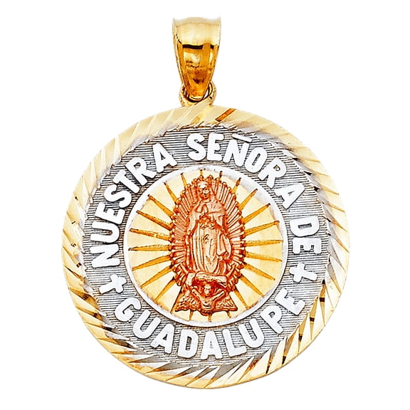 14k Yellow Gold White Gold and Rose Gold Our Lady Of Guadalupe Pendant Necklace 23x23mm Pendant for Women