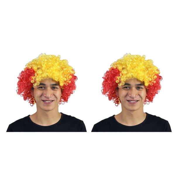 Soidarity Peluca de payaso para fiesta de Navidad, pelo sintético para aficionados al fútbol, multiusos, para fiestas, tocado, divertido, España Tamaño libre 2Conjunto