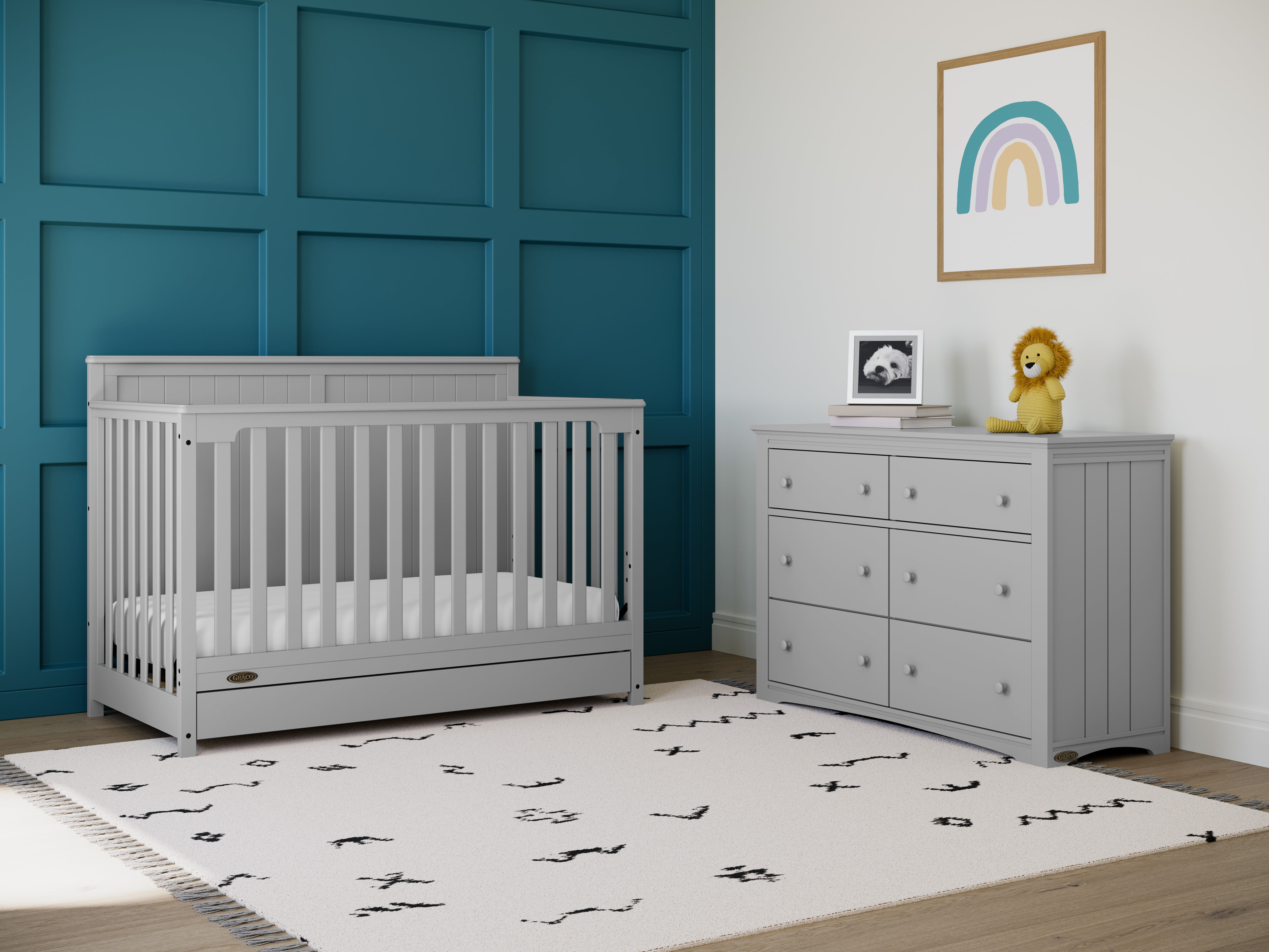 Graco Hadley 5-in-1 Convertible Baby Crib with Drawer, Pebble Gray