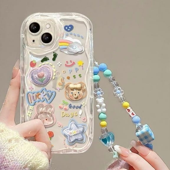 Cute Phone Case for iPhone 12 Teens Kawaii Case with Cute Clear 3D Bear Floral Aesthetic Phone Case with Lovely Bear Heart Charm Phone Case Girly Woman