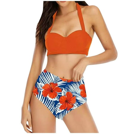D-D57 Burnt Orange Women Swimsuit Set Beach Match Swimsuit Bikini Tankini Sets for Women Graphic Sexy Hawaiian Push Up Pushup Triangle Two Piece Tropical Swimsuit Set 2024 Clothes M